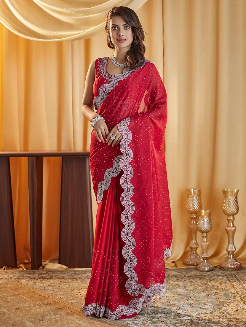 women solid with work embellished saree with blouse - 21949703 -  Zoom Image - 0