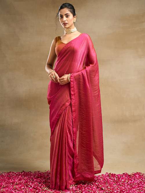 women solid plain saree with blouse - 21949705 - Standard Image - 0