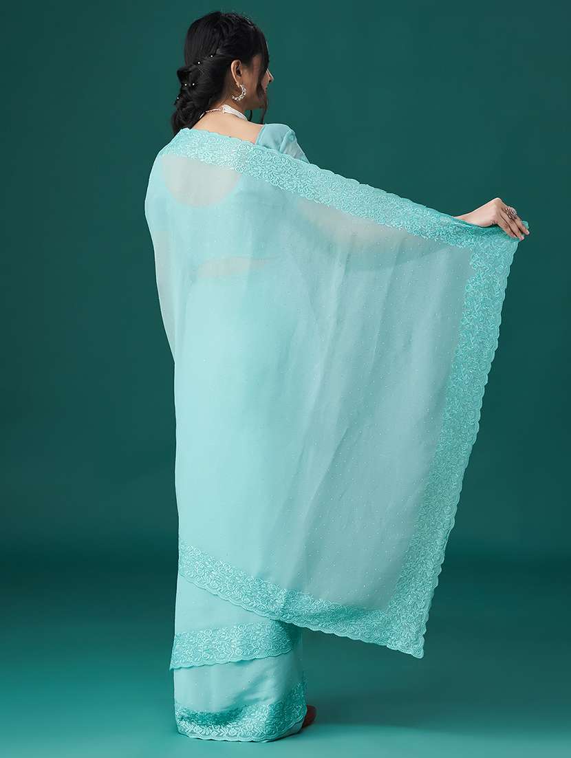women solid with work embroidered saree with blouse - 21949707 - Standard Image - 2