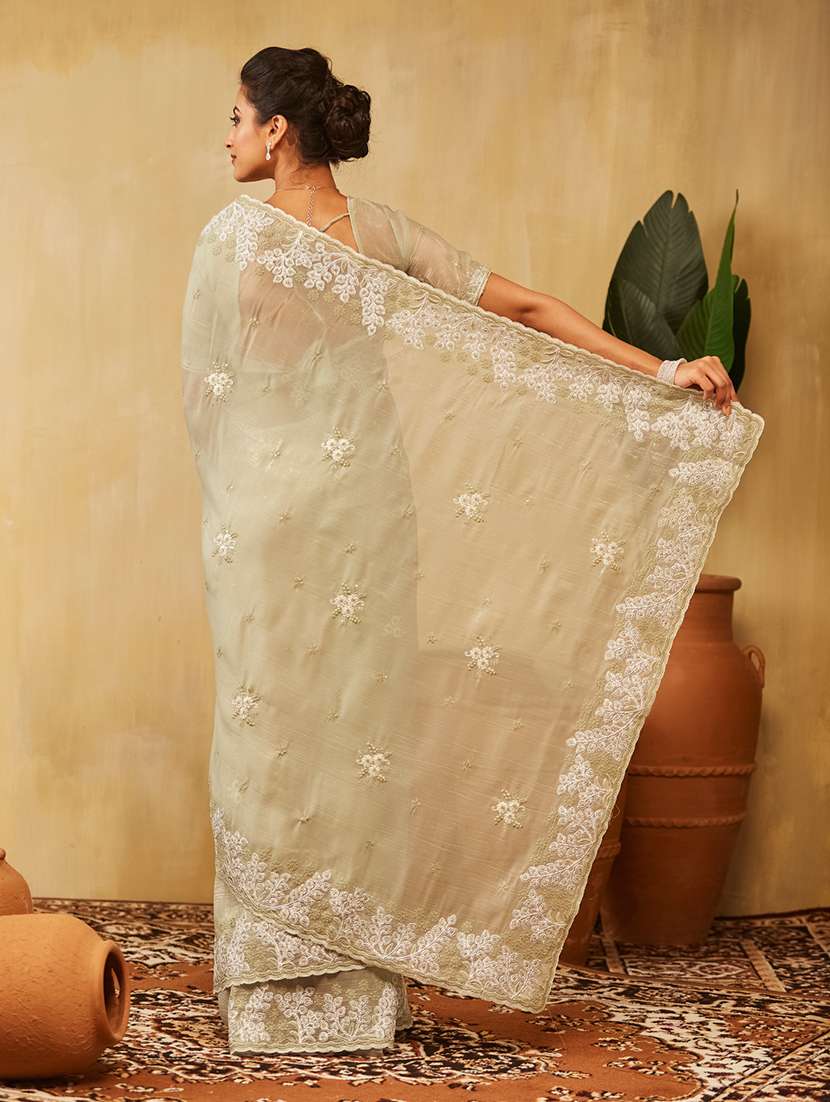 women solid with work embroidered saree with blouse - 21949710 -  Standard Image - 2