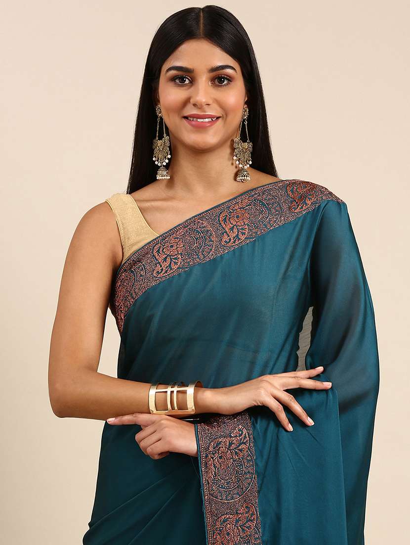 women solid with bordered saree with blouse - 21949727 -  Standard Image - 2