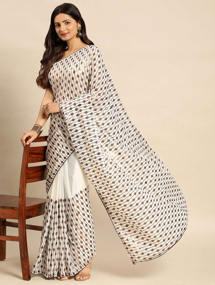 women solid with work embellished saree with blouse