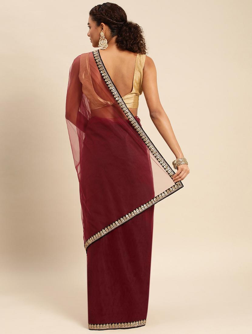 women solid with bordered saree with blouse - 21949730 -  Standard Image - 2