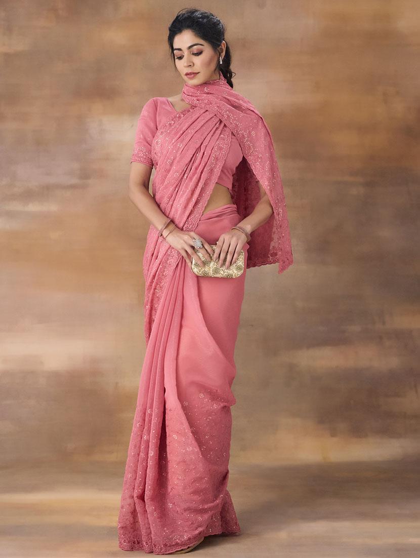 women solid with work embellished saree with blouse - 21949733 - Zoom Image - 0