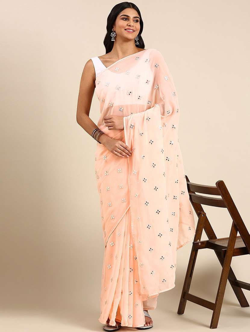women solid with work embroidered saree with blouse