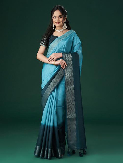 women solid with bordered saree with blouse - 21949736 - Standard Image - 0