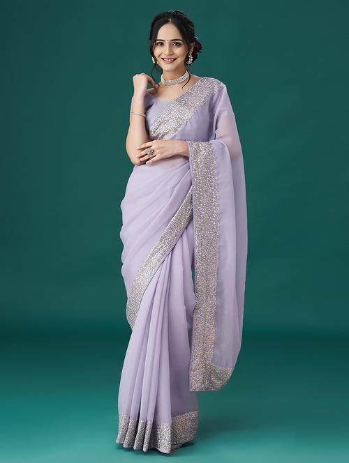 women solid with bordered saree with blouse - 21949741 - Standard Image - 0