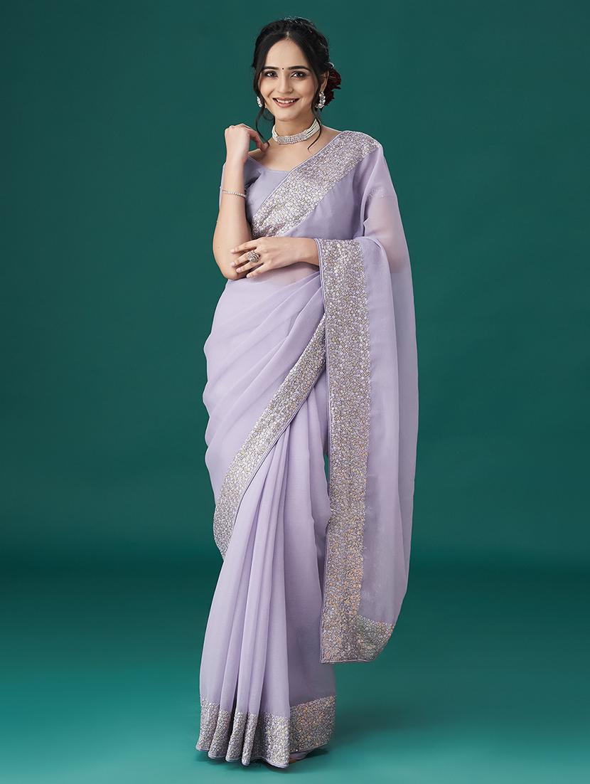 women solid with bordered saree with blouse - 21949741 - Zoom Image - 0