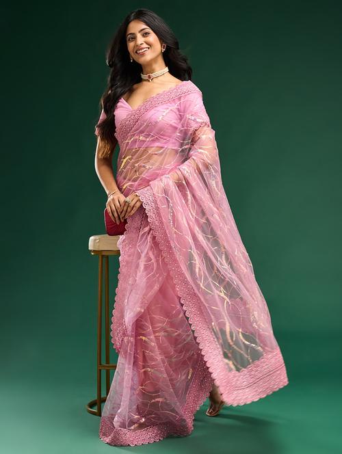 women solid with work embroidered saree with blouse - 21949751 -  Standard Image - 0