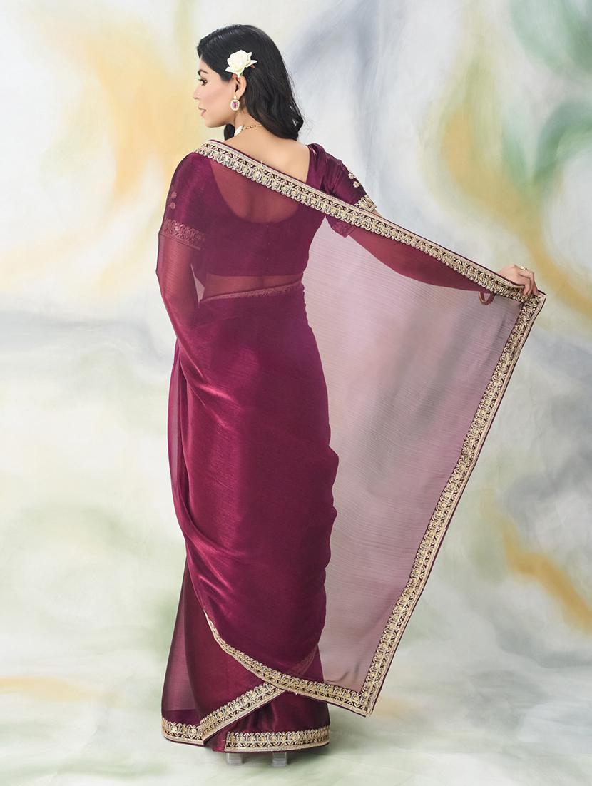 women solid with bordered saree with blouse - 21949756 - Standard Image - 2
