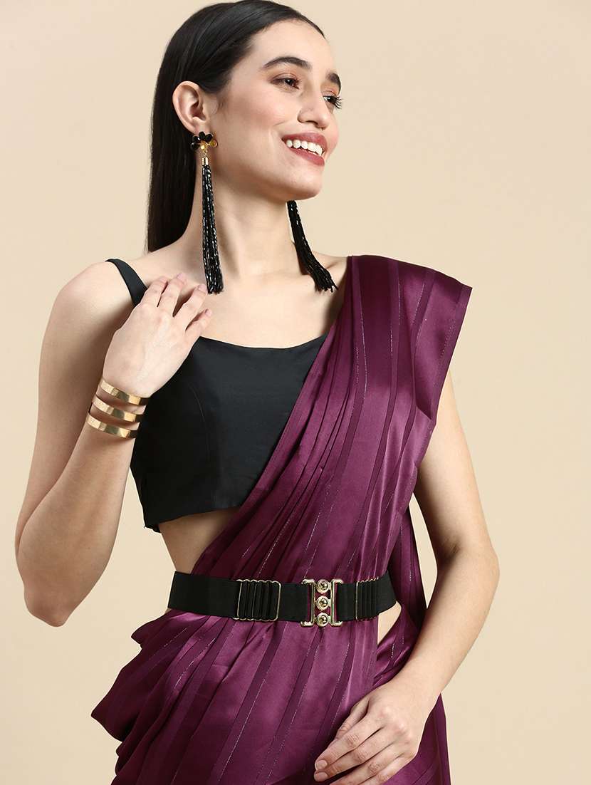 women striped printed saree with blouse - 21949759 -  Standard Image - 2