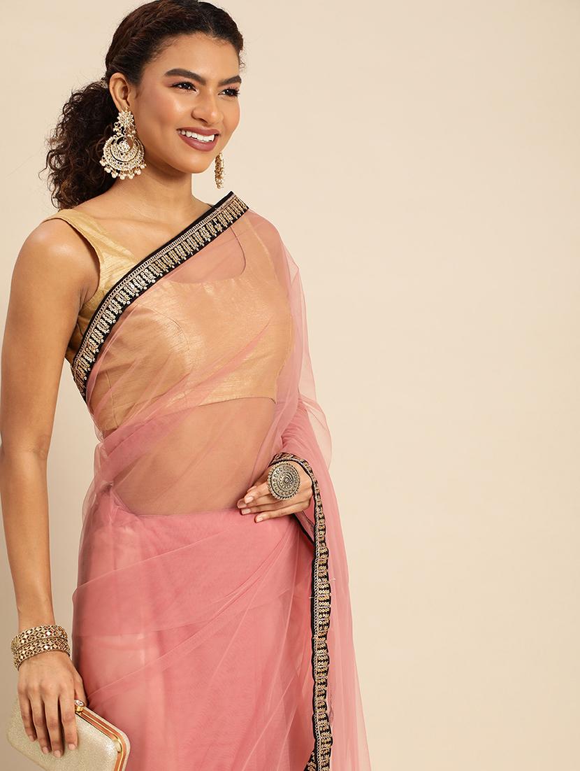 women solid with bordered saree with blouse - 21949760 - Standard Image - 2