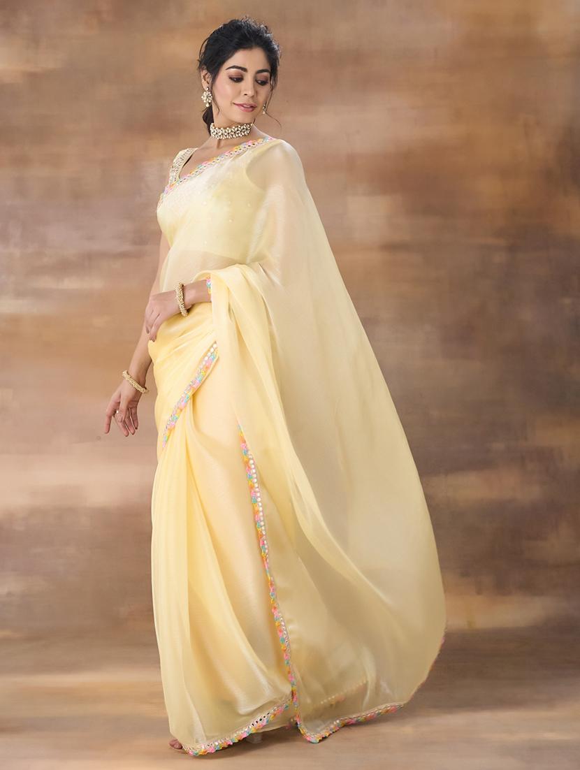 women solid mirror work bordered saree with blouse - 21949761 - Standard Image - 2