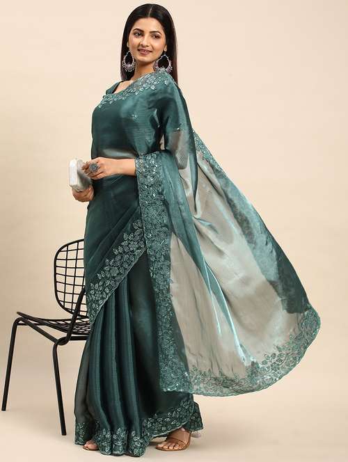 women solid with bordered saree with blouse - 21949771 -  Standard Image - 0