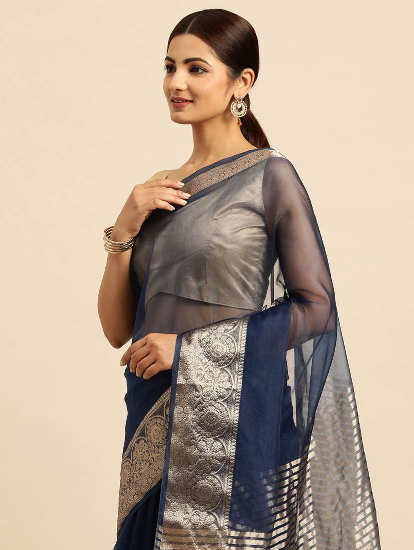 women solid with bordered saree with blouse - 21949776 -  Standard Image - 2