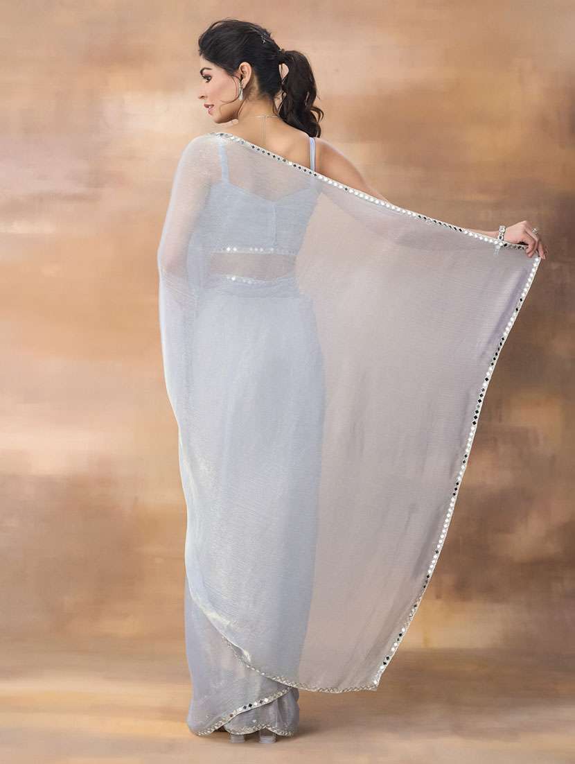women solid mirror work bordered saree with blouse - 21949779 -  Standard Image - 2