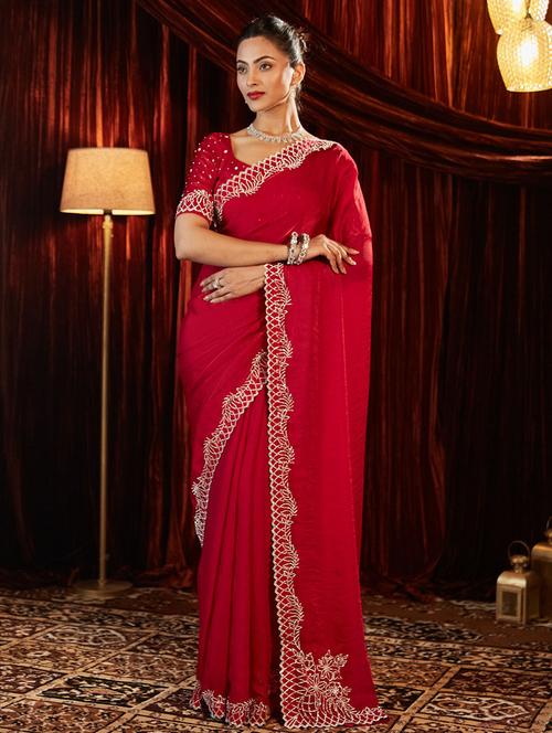 women solid with bordered saree with blouse - 21949782 -  Standard Image - 0