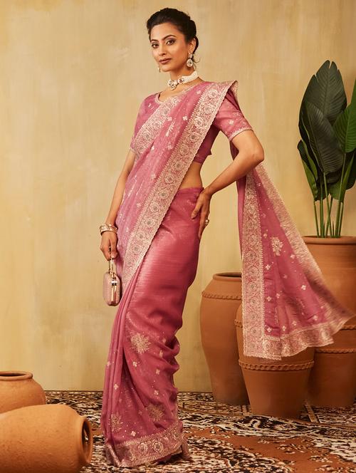 women solid with work embroidered saree with blouse - 21949785 - Standard Image - 0