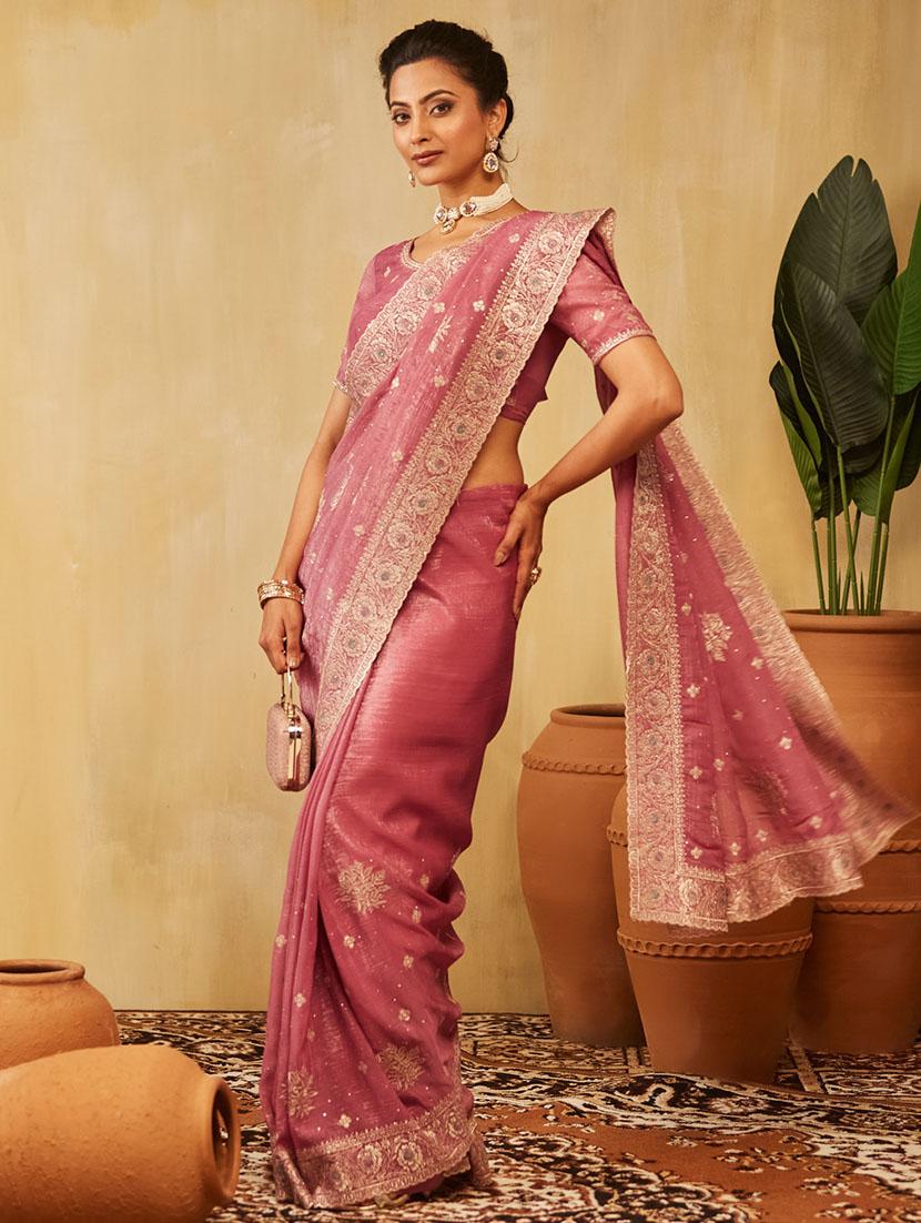 women solid with work embroidered saree with blouse - 21949785 - Zoom Image - 0