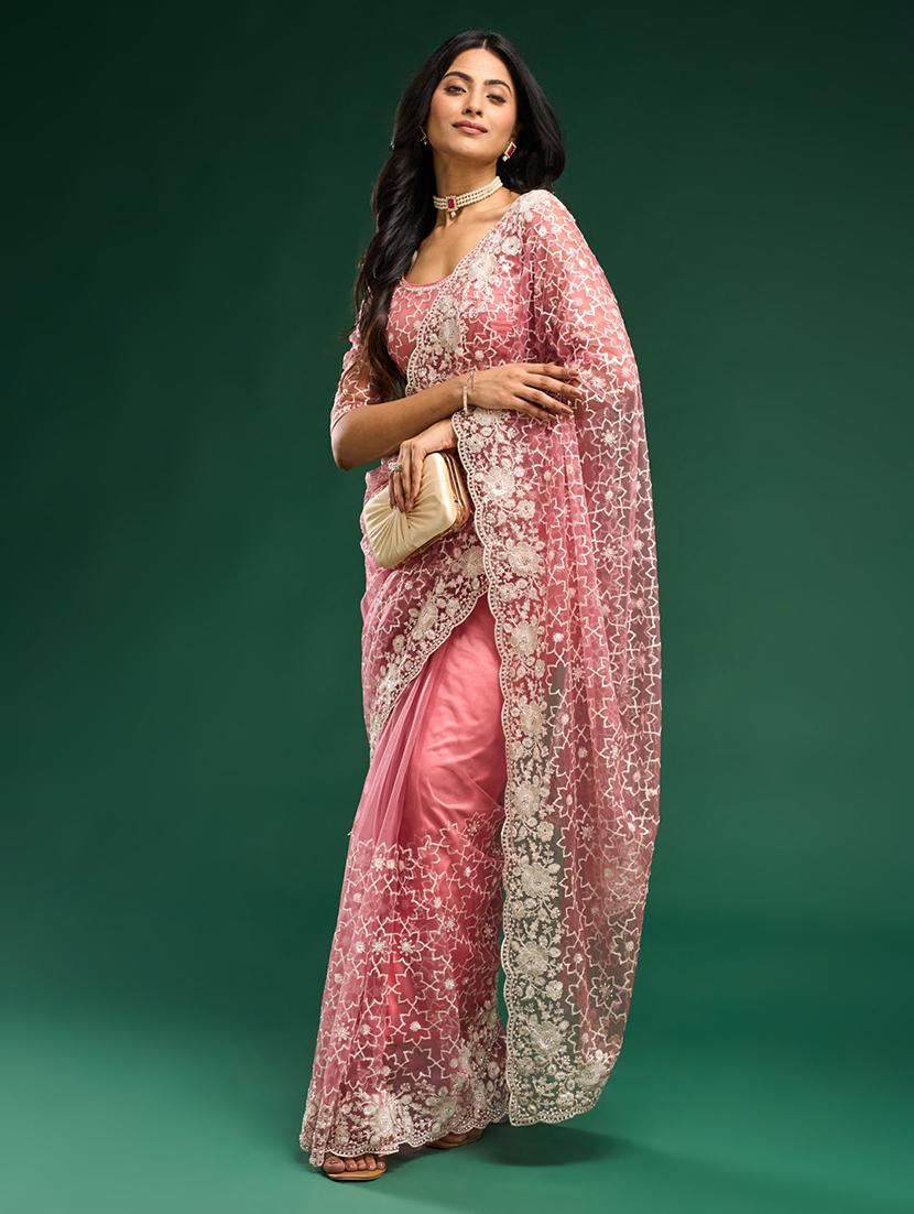 women solid with work embroidered saree with blouse - 21949795 - Zoom Image - 0