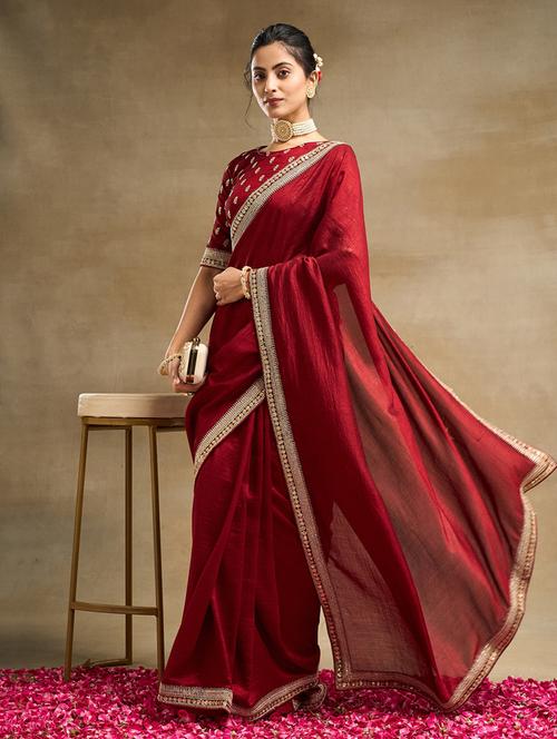 women solid with bordered saree with blouse - 21949800 -  Standard Image - 0