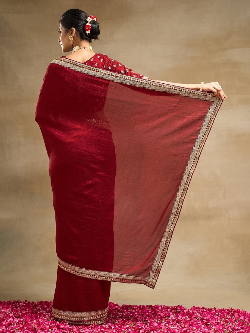 women solid with bordered saree with blouse - 21949800 - Standard Image - 2