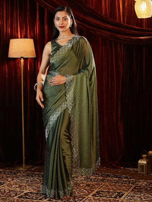 women solid with work embellished saree with blouse - 21949801 - Standard Image - 0