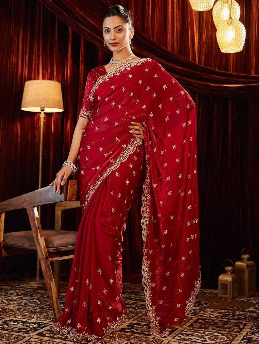 Women Solid With Work Embroidered Saree With Blouse