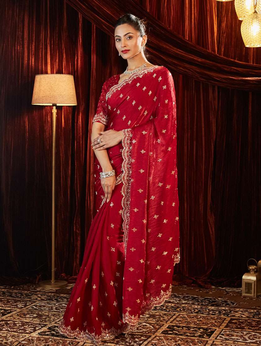 Women Solid With Work Embroidered Saree With Blouse
