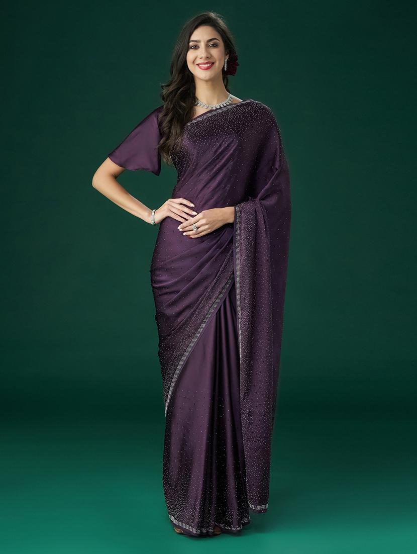 women solid with work embellished saree with blouse