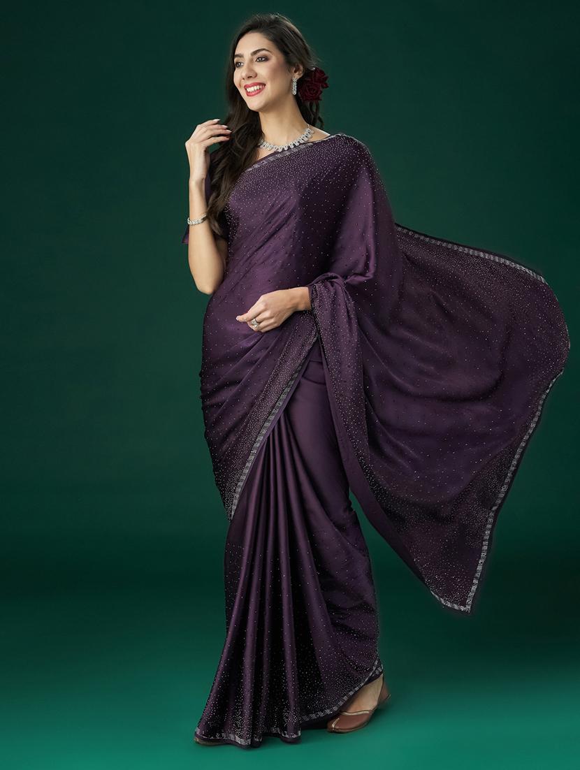 women solid with work embellished saree with blouse - 21949805 - Standard Image - 2