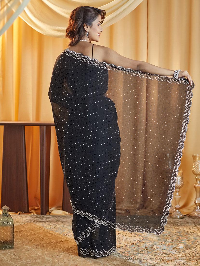 women solid with work embellished saree with blouse - 21949806 - Standard Image - 2