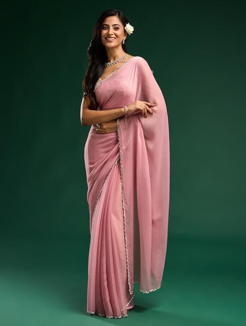 women solid embellished bordered saree with blouse - 21949807 -  Standard Image - 0