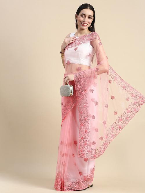 women solid with work embroidered saree with blouse - 21949808 -  Standard Image - 0