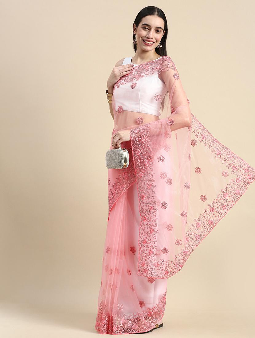 women solid with work embroidered saree with blouse - 21949808 -  Zoom Image - 0