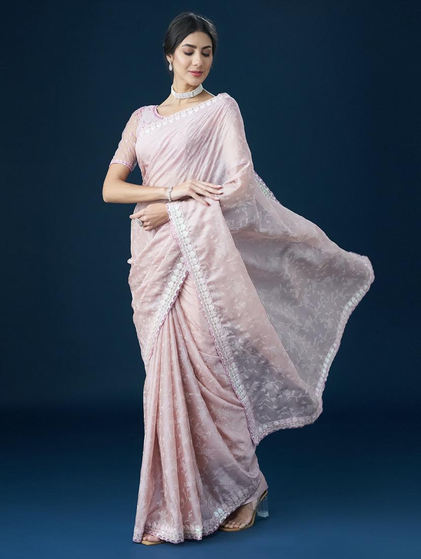 women solid with work embroidered saree with blouse - 21949809 - Standard Image - 2