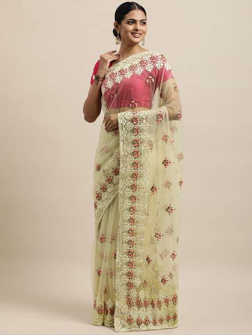 women solid with work embroidered saree with blouse - 21949814 - Standard Image - 0