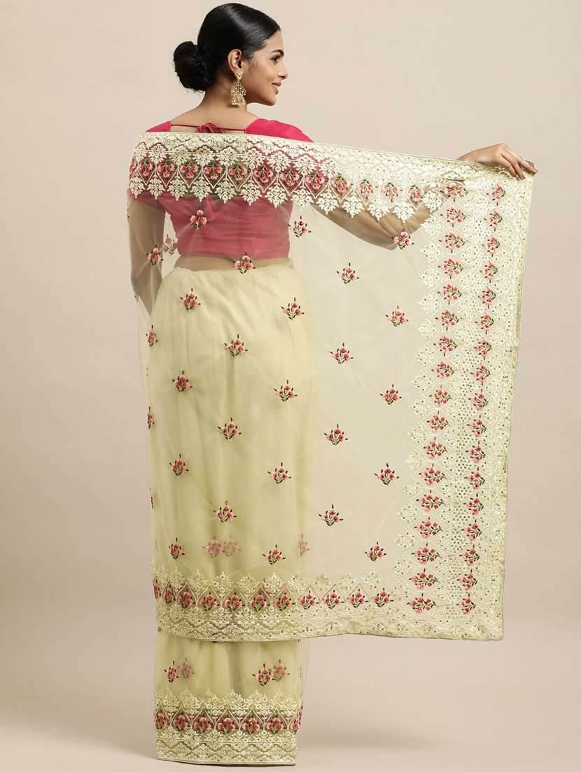 women solid with work embroidered saree with blouse - 21949814 - Standard Image - 2