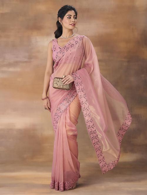 women solid with bordered saree with blouse - 21949818 - Standard Image - 0