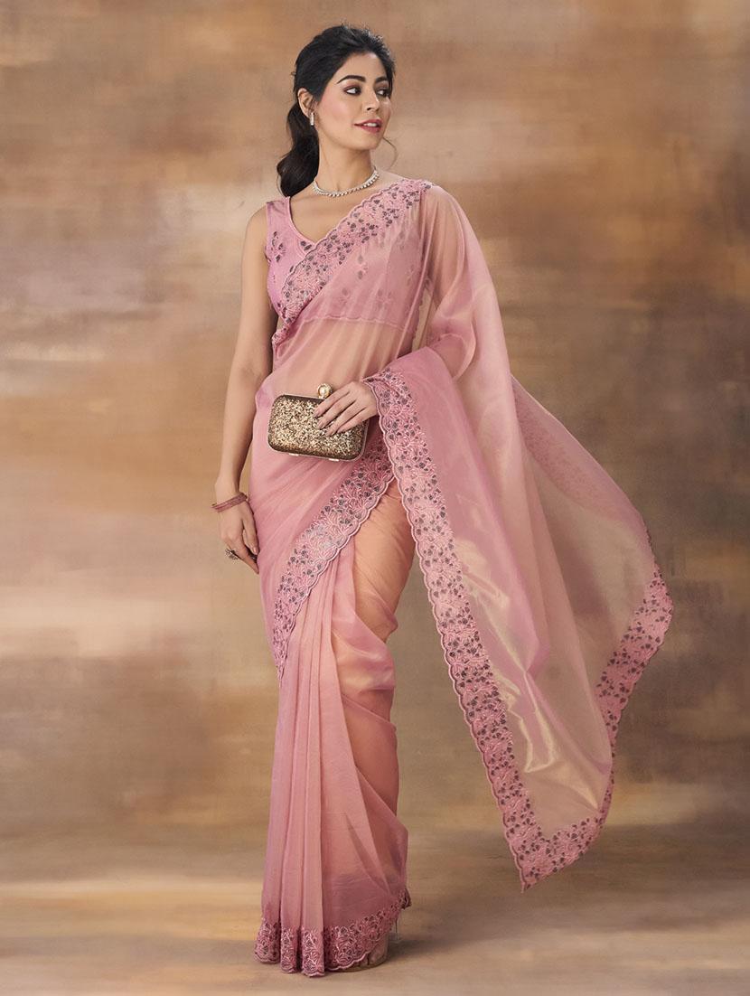 women solid with bordered saree with blouse