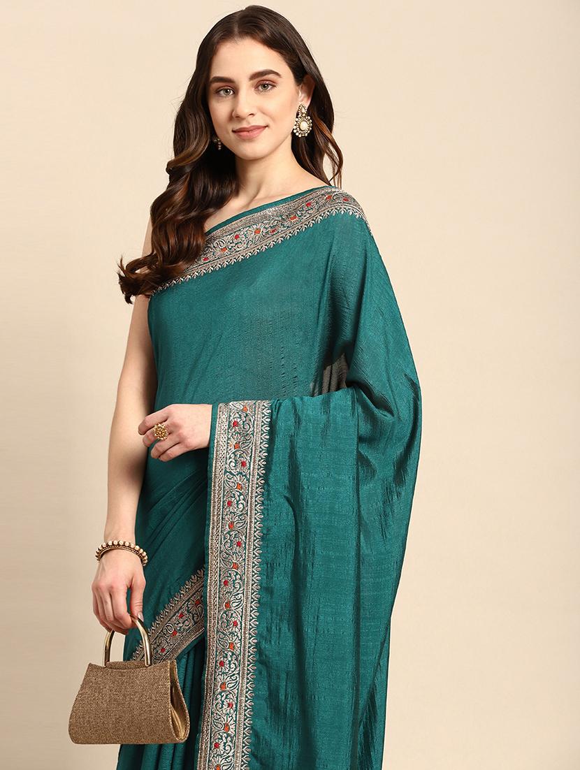 women solid with bordered saree with blouse - 21949825 - Standard Image - 2