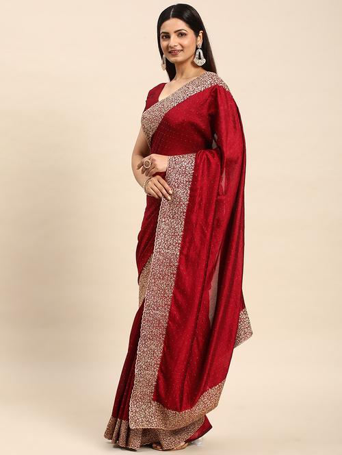 women solid with bordered saree with blouse - 21949827 -  Standard Image - 0