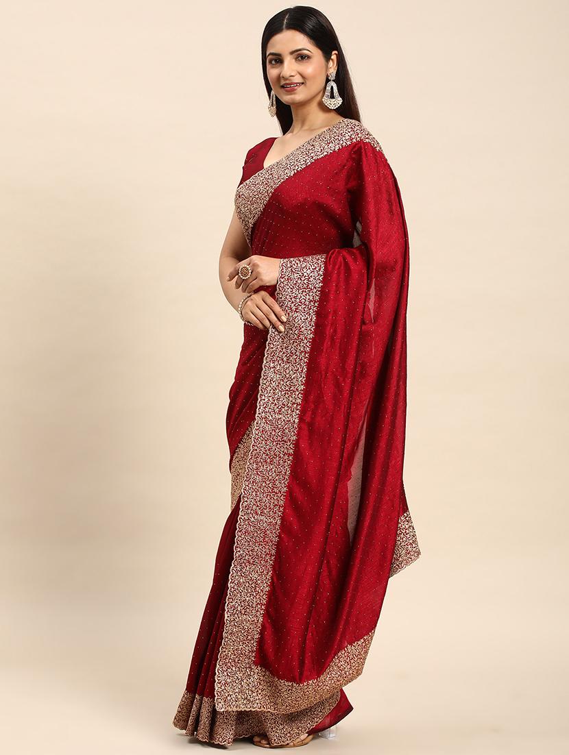 women solid with bordered saree with blouse - 21949827 -  Zoom Image - 0