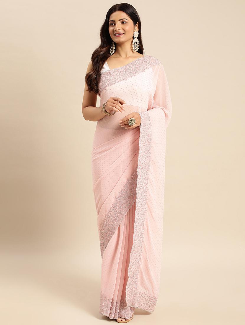 women solid with work embroidered saree with blouse - 21949828 -  Zoom Image - 0