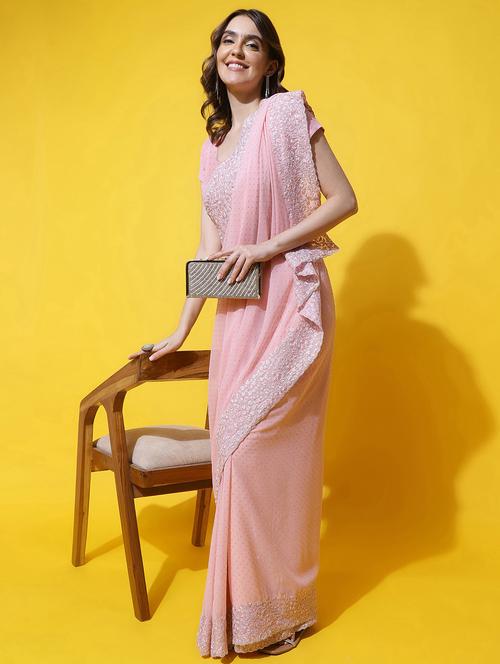 women solid with work embroidered saree with blouse - 21949829 -  Standard Image - 0