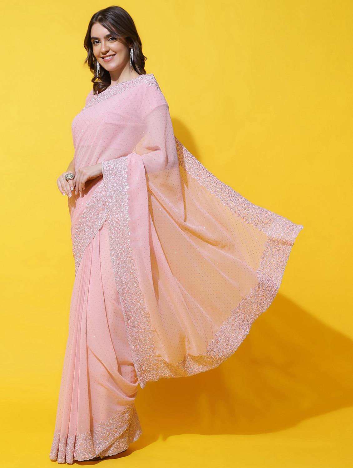 women solid with work embroidered saree with blouse - 21949829 - Standard Image - 2