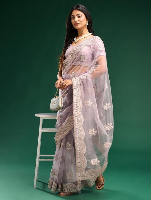 women solid with work embroidered saree with blouse - 21949830 -  Standard Image - 0
