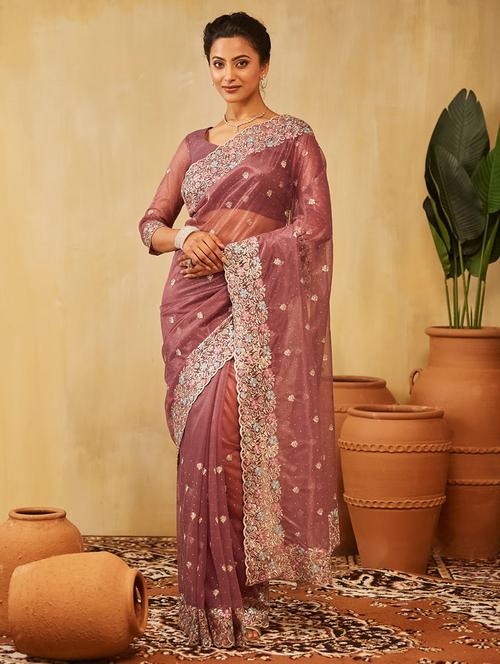 women solid with work embroidered saree with blouse - 21949831 -  Standard Image - 0