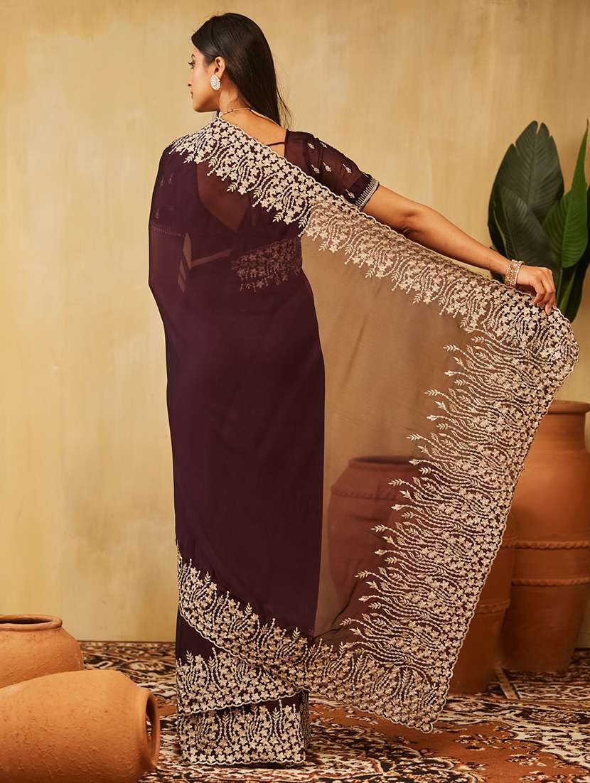 women solid with bordered saree with blouse - 21949838 - Standard Image - 2