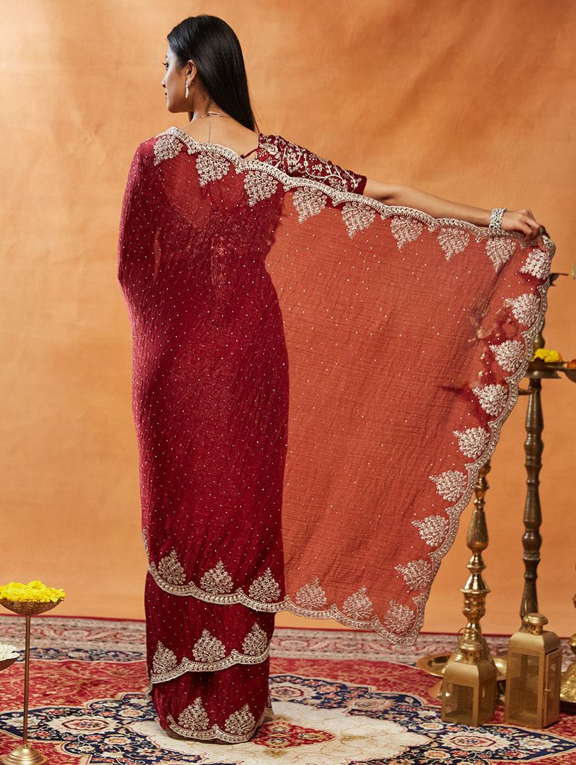 women solid with work embroidered saree with blouse - 21949839 - Standard Image - 2